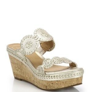 Jack Rogers Metallic Leather Cork Wedge Sandals